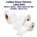 Calibor Direct Thermal Label Rolls 50mmx28mm - 2000 labels per roll (6 rolls) - 25mm core