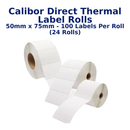 Calibor Direct Thermal Label Rolls 50mmx75mm - 100 labels per roll (24 rolls)