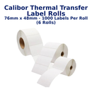 Calibor Thermal Transfer Label Rolls 76mmx48mm - 1000 labels per roll (6 rolls)
