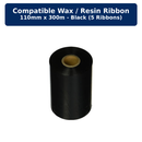 Compatible Wax / Resin Ribbon 110mmx300M - Black (5 ribbons)