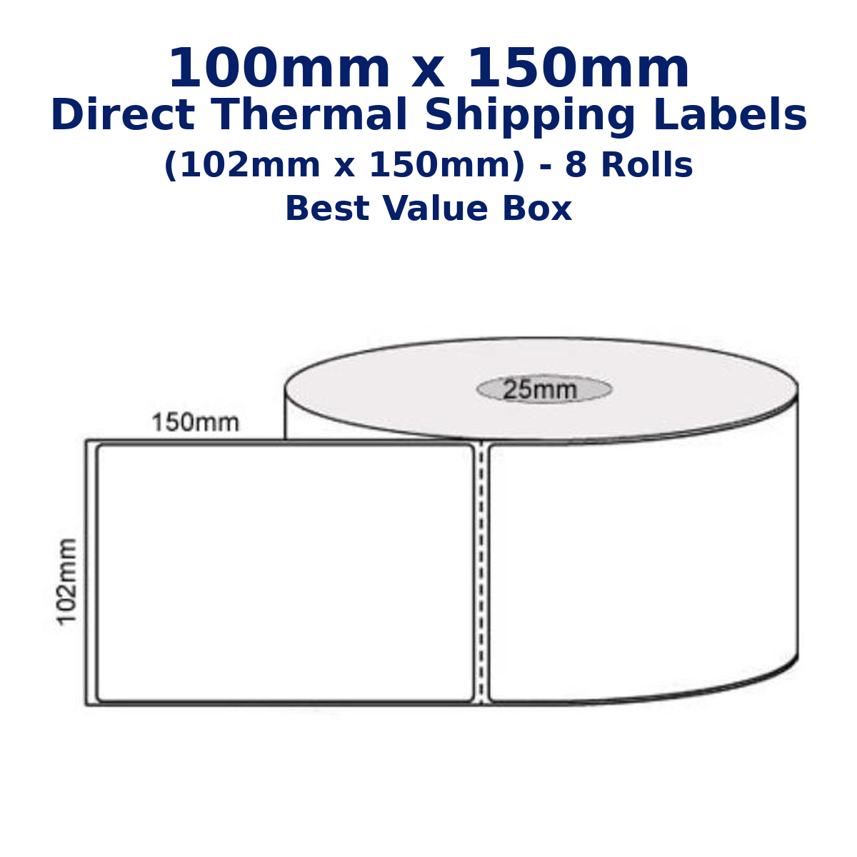 100mm x 150mm Direct Thermal Shipping Labels (102mm x 150mm) – 8 Rolls | Best Value Box