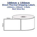 100mm x 150mm Direct Thermal Shipping Labels (102mm x 150mm) – 8 Rolls | Best Value Box