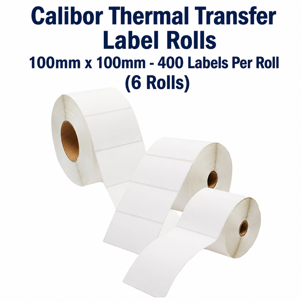 Calibor Thermal Transfer Label Rolls 100mmx100mm - 400 labels per roll (6 rolls)