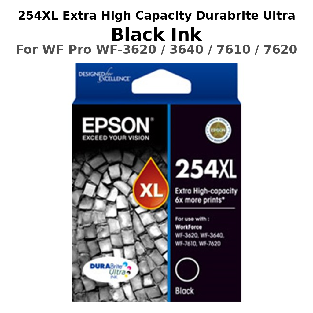 254XL EXTRA HIGH CAPACITY DURABRITE ULTRA BLACK INK W/F PRO WF3620 3640 7610 7620
