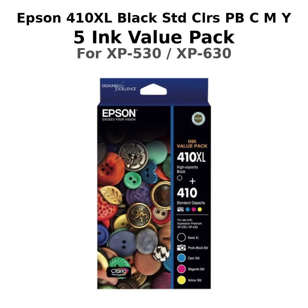 EPSON 410XL BLACK STD CLRS PB C M Y X 5 INK VALUE PACK XP-530 XP-630