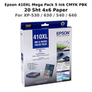 EPSON 410XL MEGA PACK 5 INK CMYK PBK 20 SHT 4X6 PAPER FOR XP-530 630 540 640