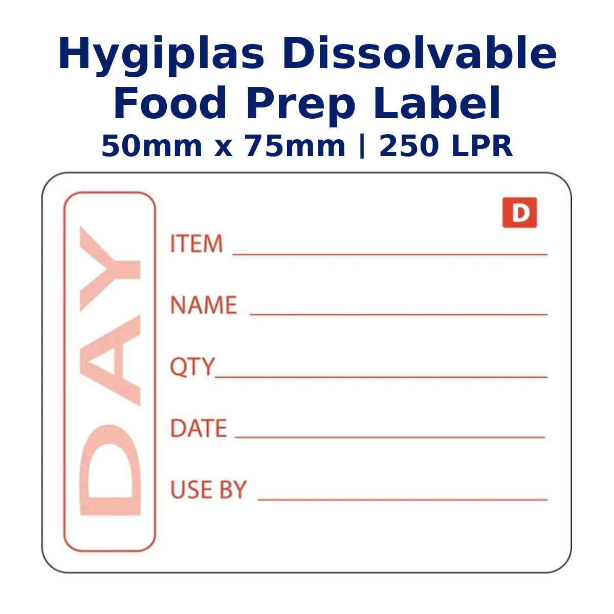 Hygiplas Dissolvable Food Prep Labels 50mm x 75mm (250 per Roll)