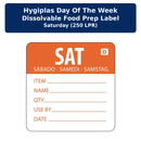Hygiplas Day of the Week Dissolvable Food Prep Label Saturday  (250 LPR)