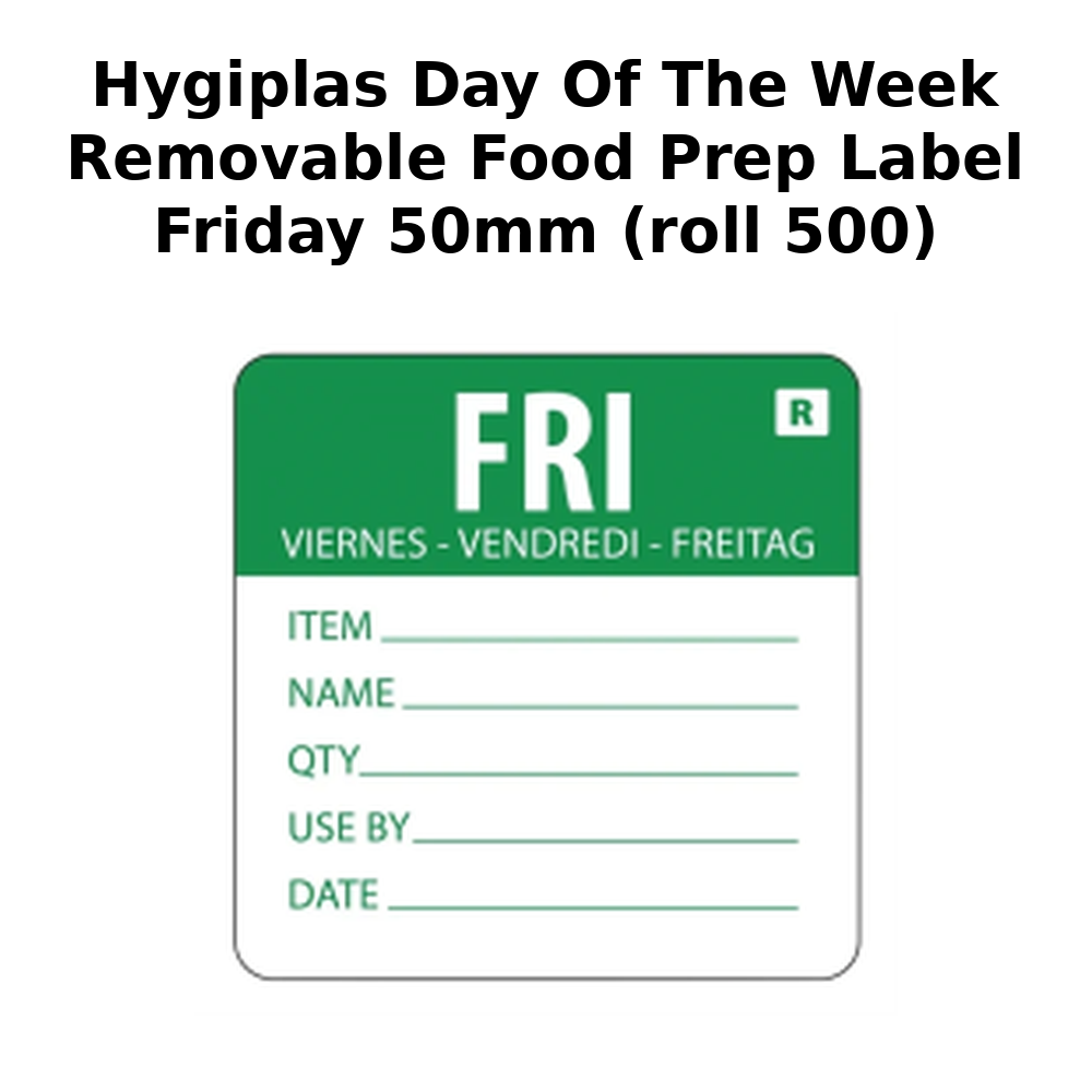 Hygiplas Day Of the Week Removable Food Prep Label Friday 50mm (Roll 500)
