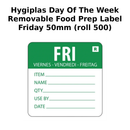 Hygiplas Day Of the Week Removable Food Prep Label Friday 50mm (Roll 500)