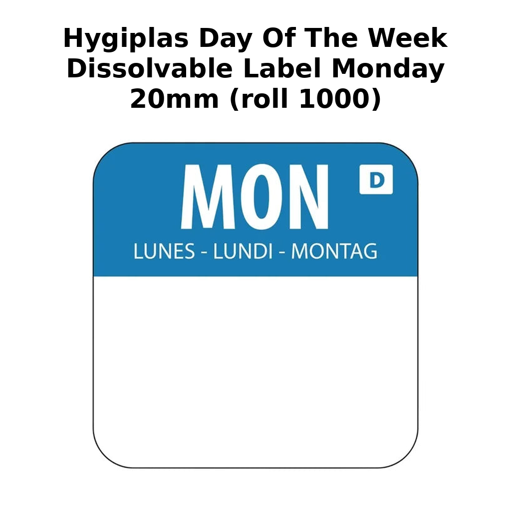 Hygiplas Day of the Week Dissolvable Label Monday 20mm (Roll 1000)