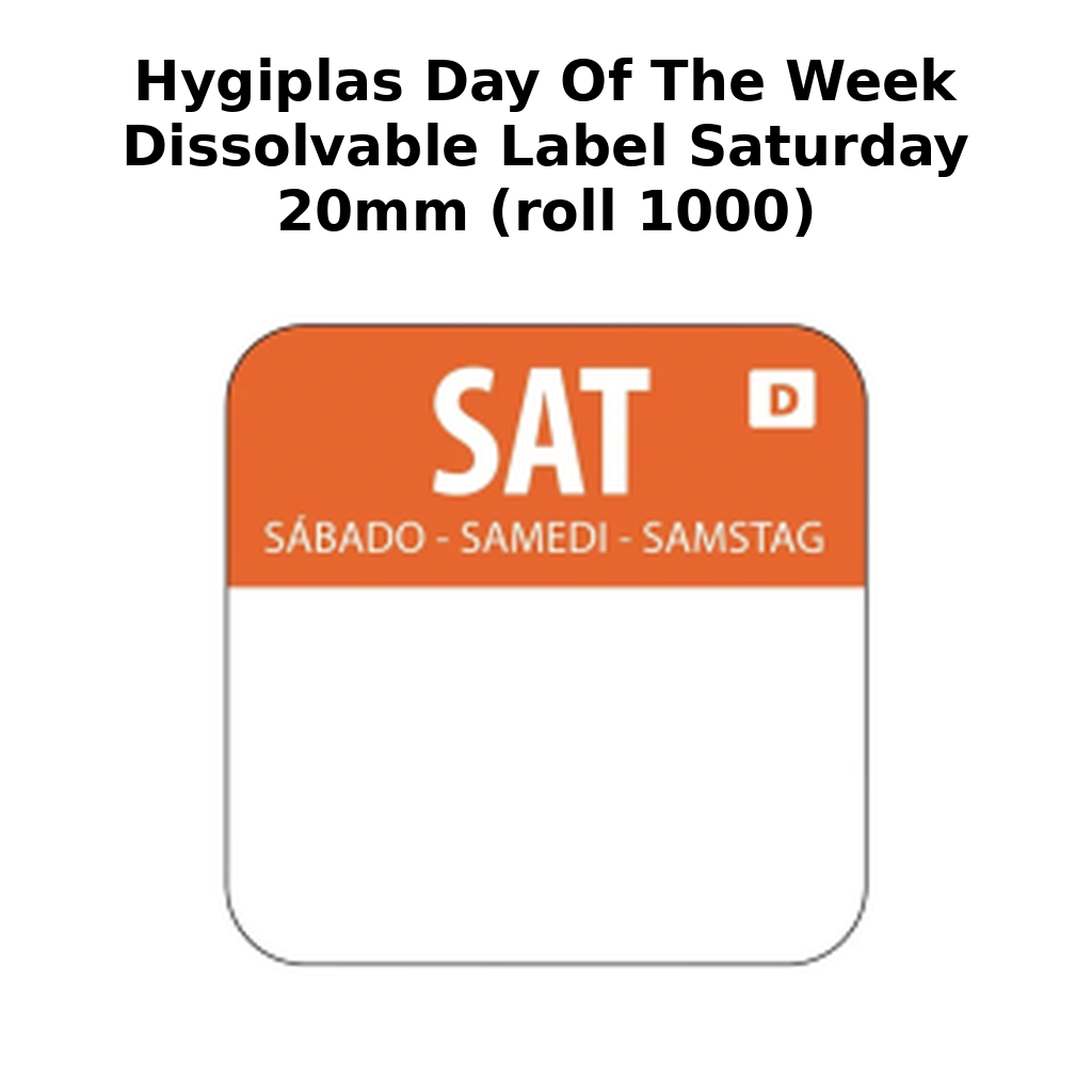 Hygiplas Day of the Week Dissolvable Label Saturday 20mm (Roll 1000)