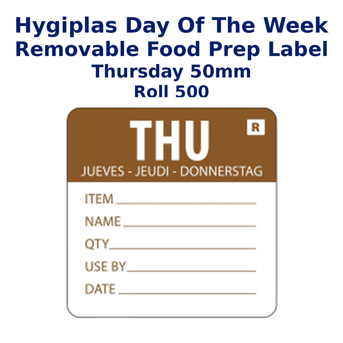 Hygiplas Day Of the Week Removable Food Prep Label Thursday 50mm (Roll 500)