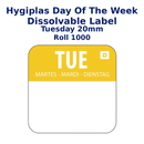 Hygiplas Day of the Week Dissolvable Label Tuesday 20mm (Roll 1000)