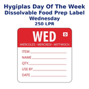 Hygiplas Day of the Week Dissolvable Food Prep Label Wednesday  (250 LPR)