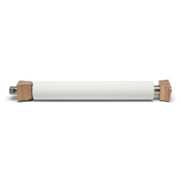 Roller with white roller and wooden handle on a white background