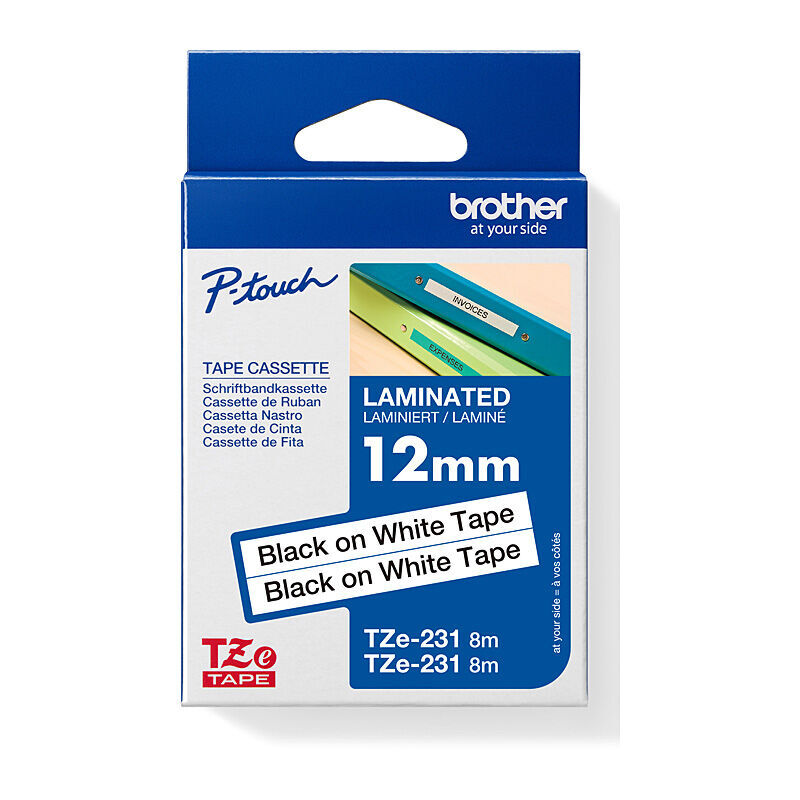 Brother TZe-231 Genuine Label Tape 12mm Black on White (Twin Pack, 2 x 8m)