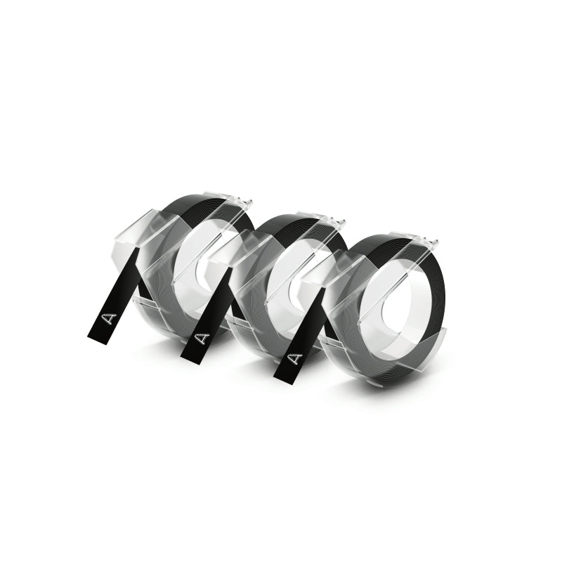 Dymo Embossing Label Tape 9mm x 3M Black Plastic - 3 Pack
