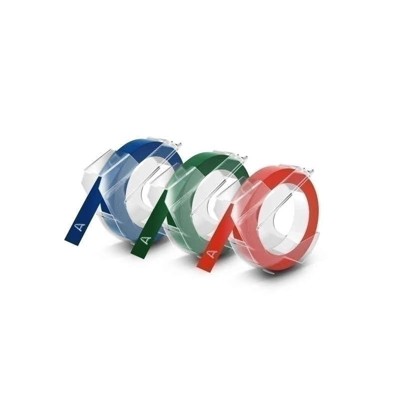 Dymo Embossing Label Tape 9mm x 3M Tri-Colour Plastic - 3 Pack