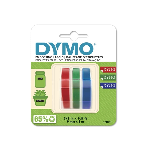 Dymo Embossing Label Tape 9mm x 3M Tri-Colour Plastic - 3 Pack