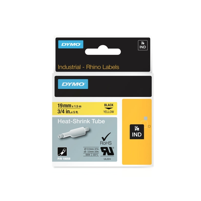 Dymo Rhino Heat Shrink Labels 19mm - Yellow/Black