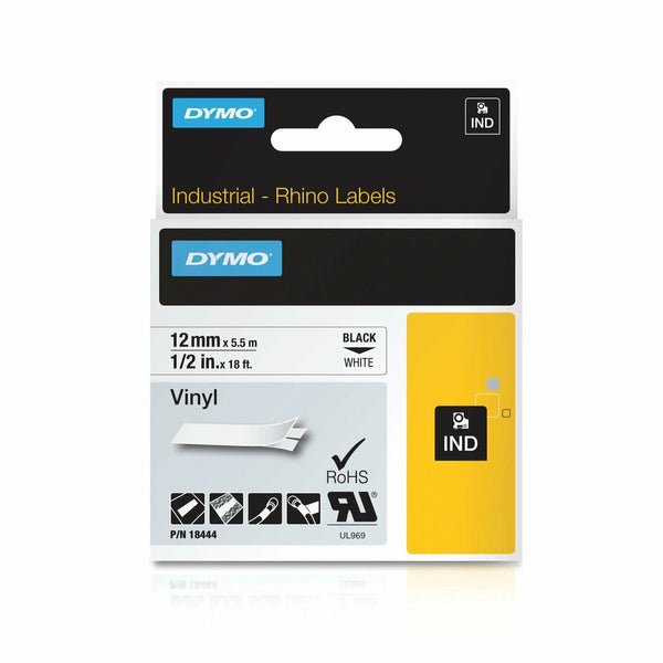 Dymo Rhino Black on White 12mm x 5.5M Tape
