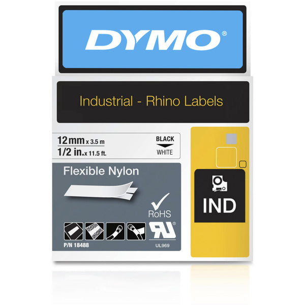 Dymo Rhino Flexible Nylon 12mm x 3M - Black on White