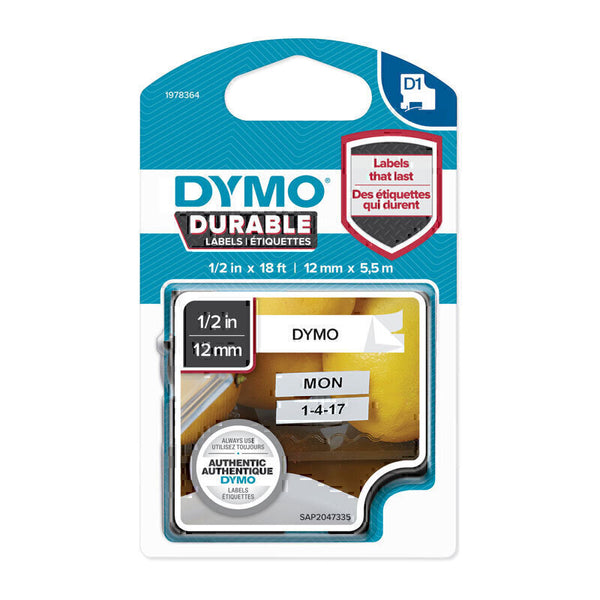 Dymo Durable Labels 12mm x 5.5M - Black on White