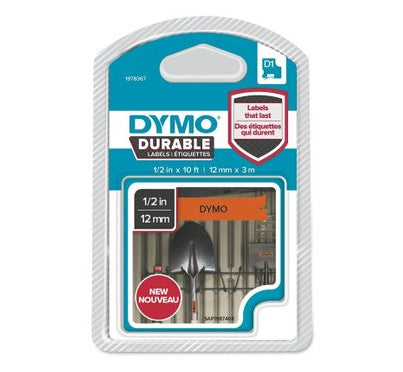 Dymo Durable Labels 12mm x 3M - Black on Orange