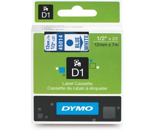 Dymo D1 Label Cassette 12mm x 7M - Blue on White