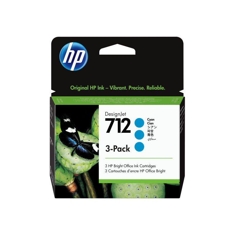 HP 712 29ml Cyan Ink Cartridge 3 Pack 3ED77A