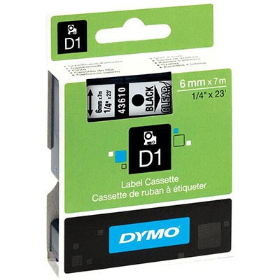 Dymo D1 Label Cassette 6mm x 7M - Black on Clear