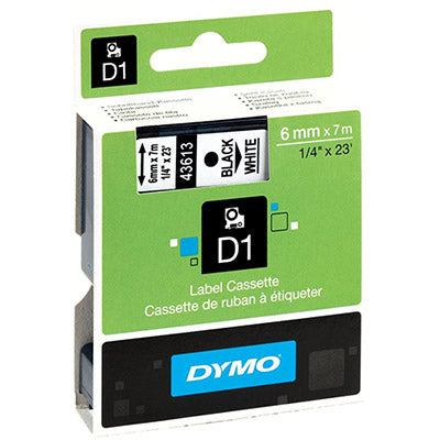 Dymo D1 Label Cassette 6mm x 7M - Black on White