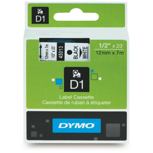 Dymo D1 Label Cassette 12mm x 7M - Black on White