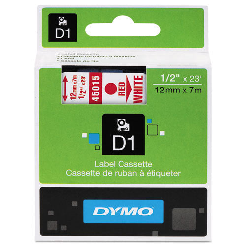 Dymo D1 Label Cassette 12mm x 7M - Red on White