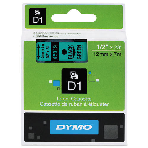 Dymo D1 Label Cassette 12mm x 7M - Black on Green