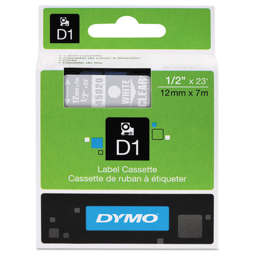 Dymo D1 Label Cassette 12mm x 7M - White on Clear