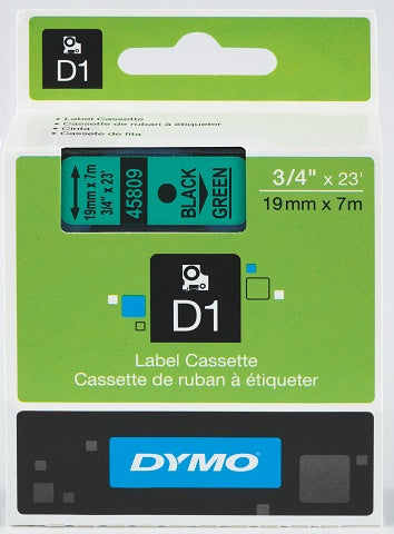 Dymo D1 Label Cassette 19mm x 7M - Black on Green